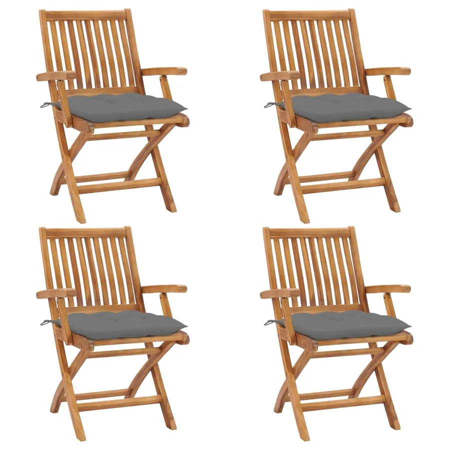 Chaises pliables de jardin avec coussins lot de 4 Teck solide - 13