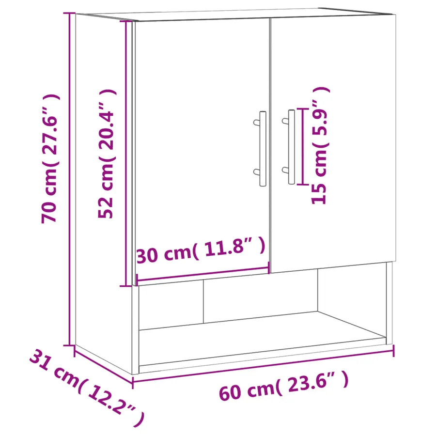 Armoire murale chêne sonoma 60x31x70 cm bois d'ingénierie - 12