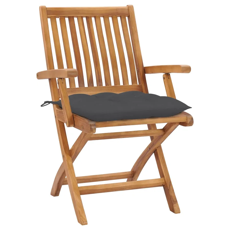 Chaises de jardin lot de 2 et coussins anthracite Bois de teck - 2