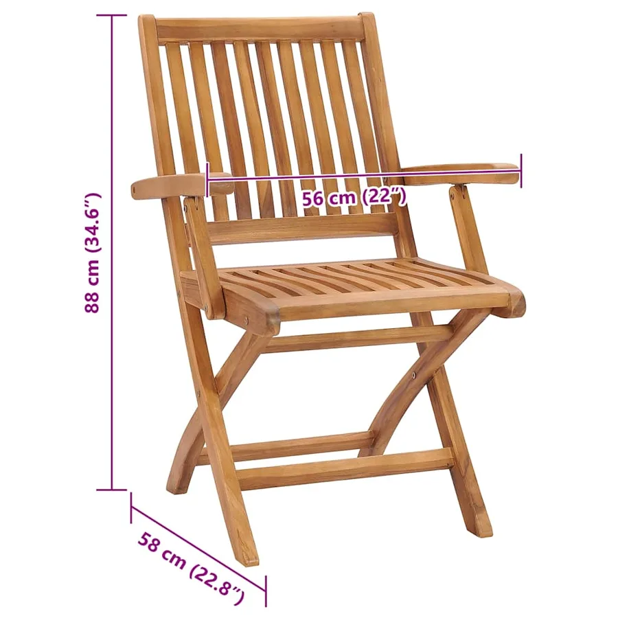 Chaises pliables de jardin avec coussins lot de 8 Teck solide - 11