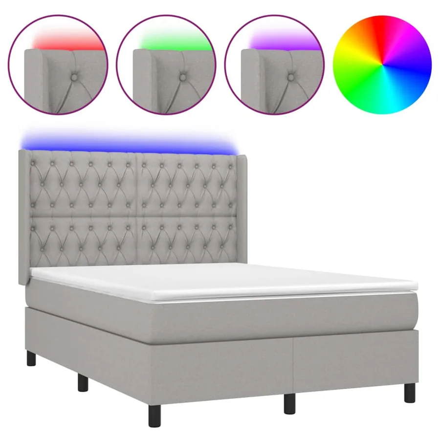 Sommier à lattes de lit matelas LED Gris clair 140x200 cm Tissu - 2