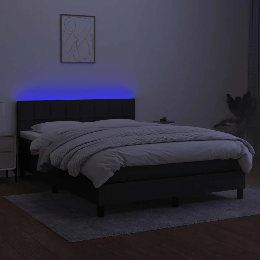 Sommier à lattes de lit avec matelas LED Noir 140x190 cm Tissu - 4