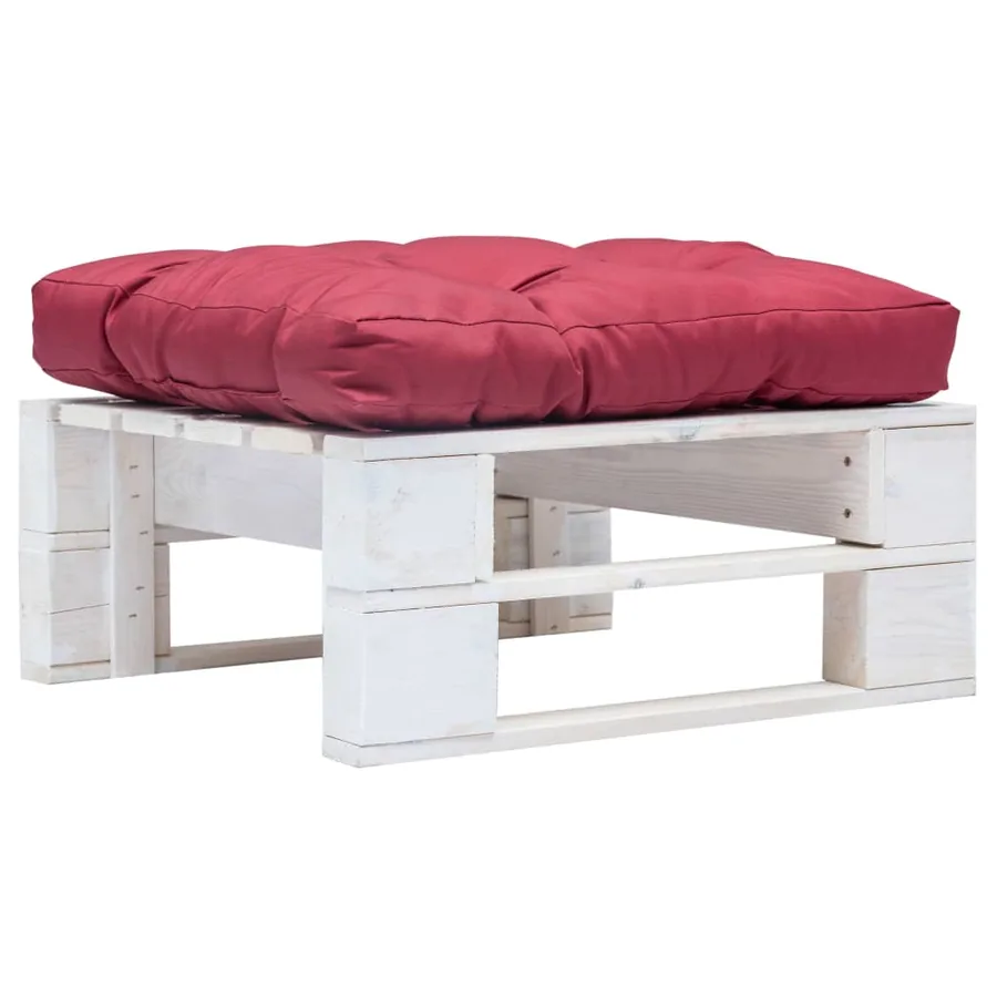 Repose-pied palette de jardin avec coussin rouge Blanc Bois