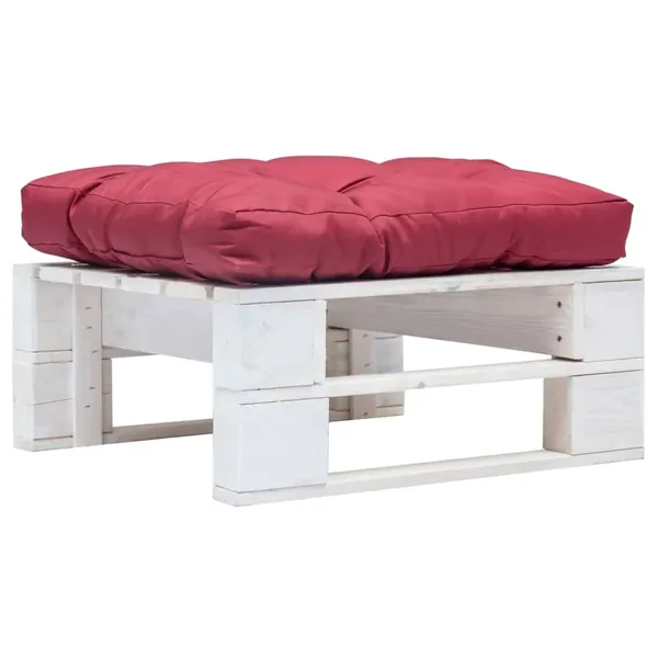 Repose-pied palette de jardin avec coussin rouge Blanc Bois