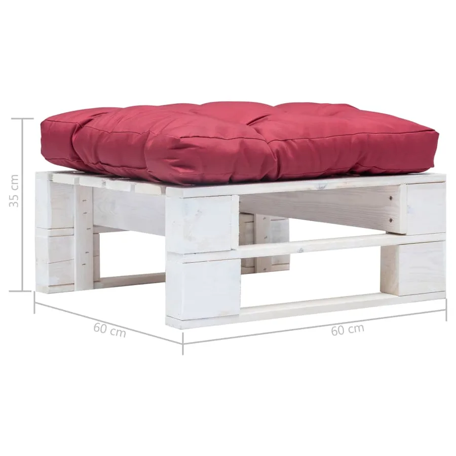 Repose-pied palette de jardin avec coussin rouge Blanc Bois - 3