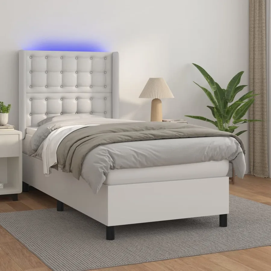 Sommier à lattes de lit matelas LED Blanc 80x200cm Similicuir