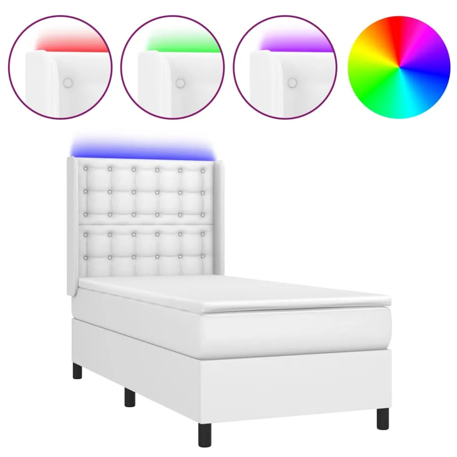Sommier à lattes de lit matelas LED Blanc 80x200cm Similicuir - 2