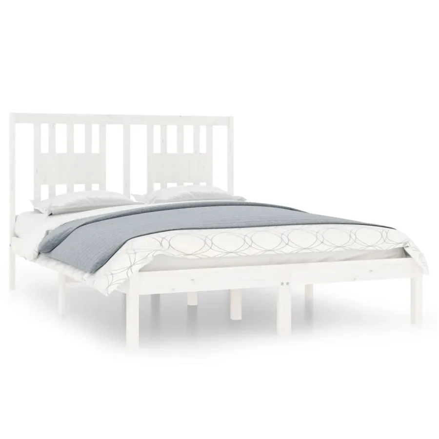 Cadre de lit sans matelas blanc bois massif 140x190 cm - 2