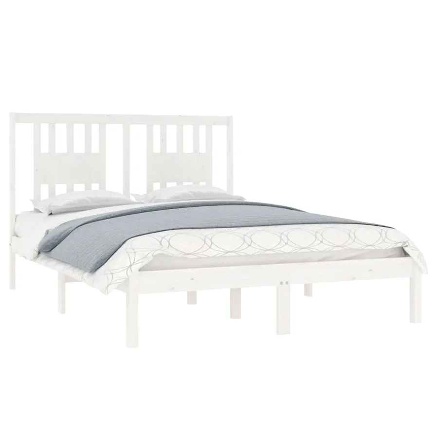 Cadre de lit sans matelas blanc bois massif 140x190 cm - 3
