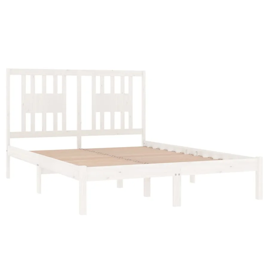Cadre de lit sans matelas blanc bois massif 140x190 cm - 4