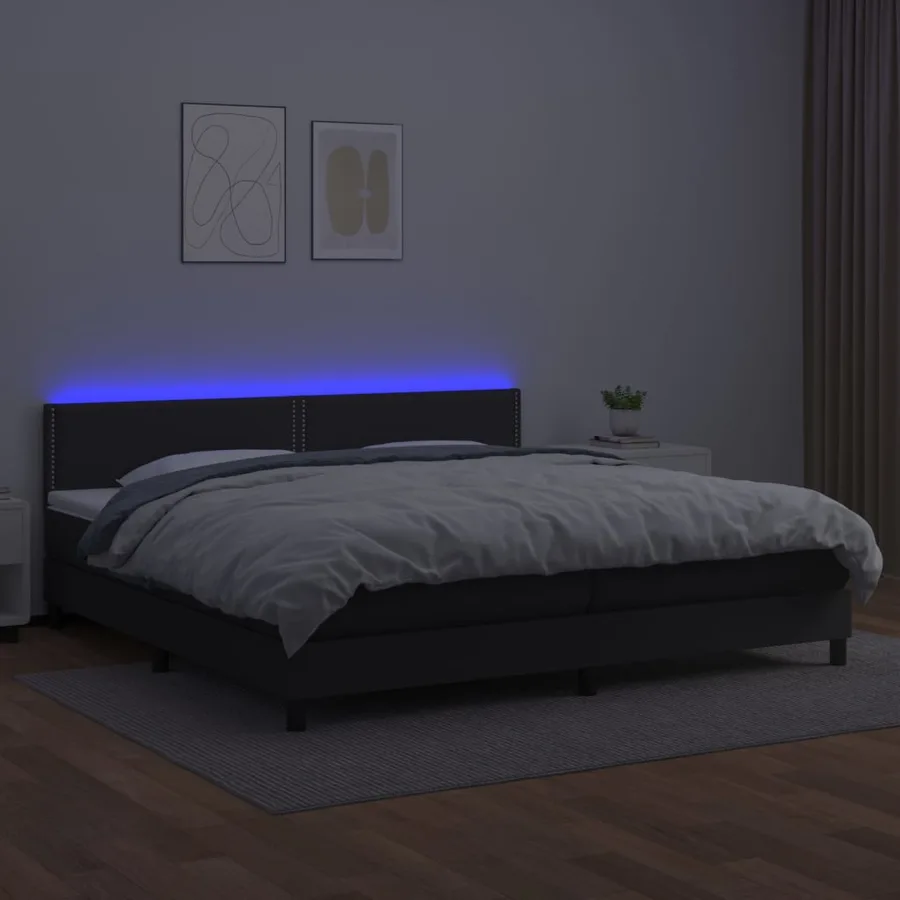 Sommier à lattes de lit avec matelas et LED Noir 200x200 cm - 4