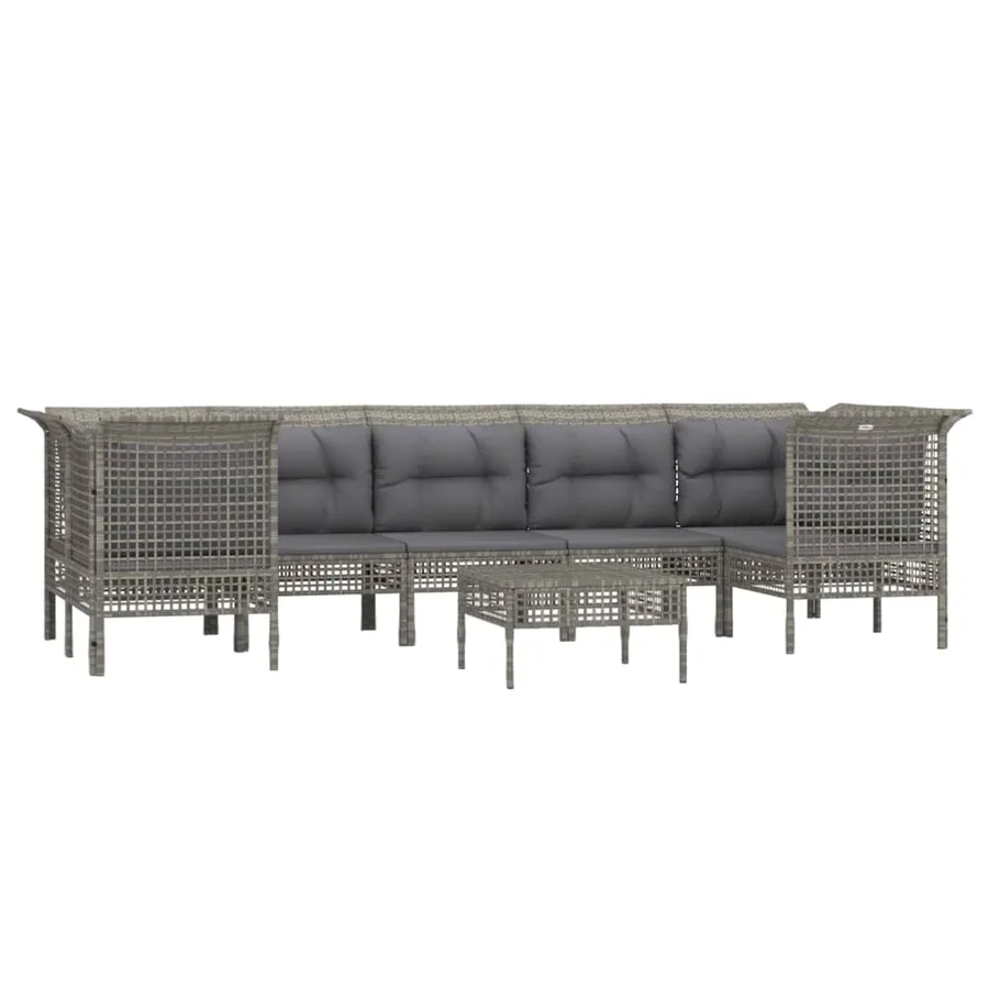 Salon de jardin 8 pcs avec coussins Gris Résine tressée - 3
