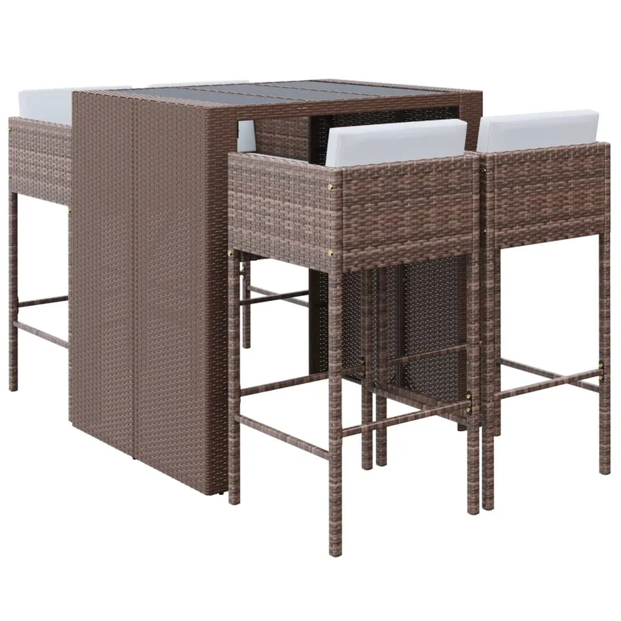 Ensemble de bar de jardin avec coussins 5 pcs marron poly rotin - 2