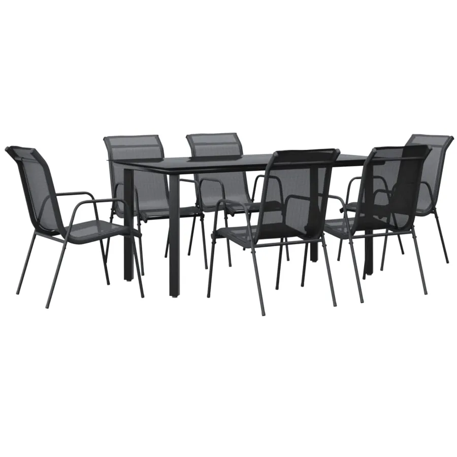 Ensemble à manger de jardin 7 pcs noir textilène et acier - 2