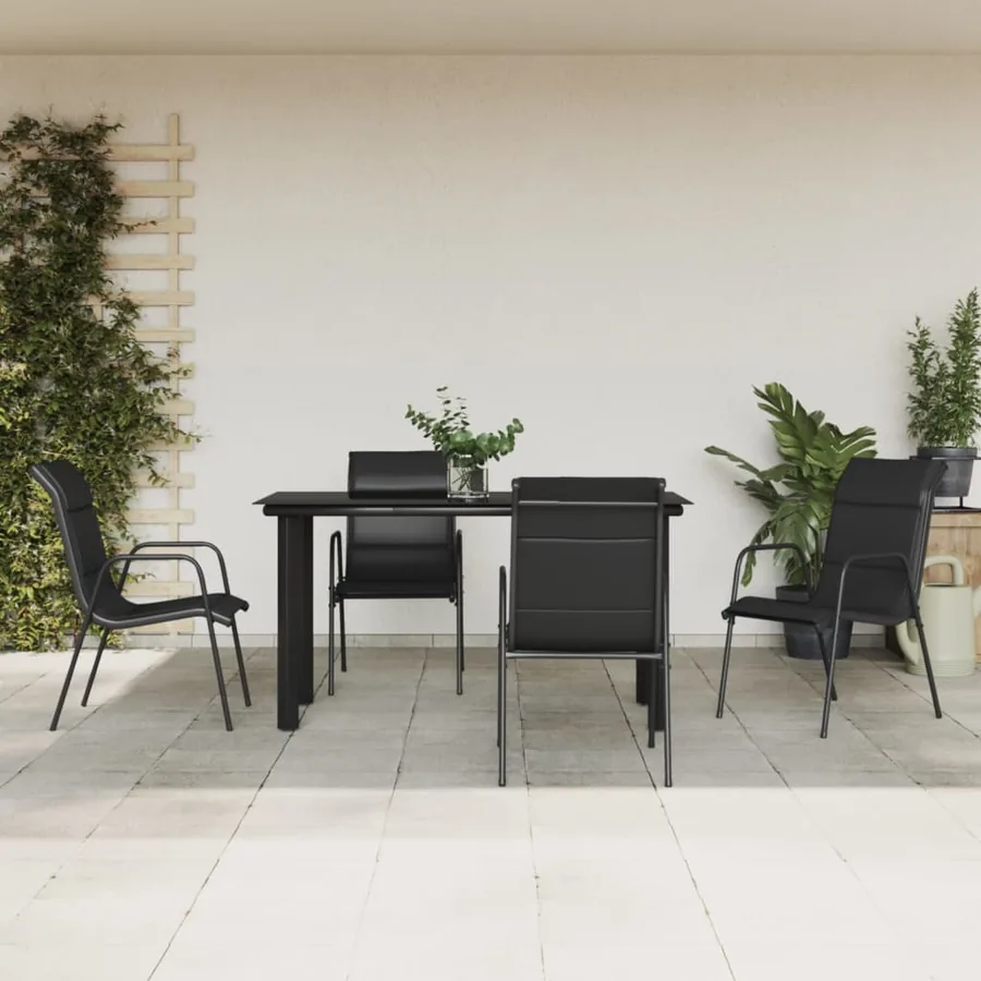 Ensemble à manger de jardin 5 pcs noir textilène et acier