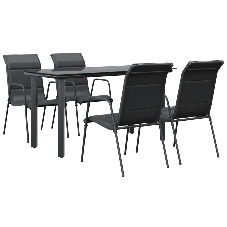 Ensemble à manger de jardin 5 pcs noir textilène et acier - 2