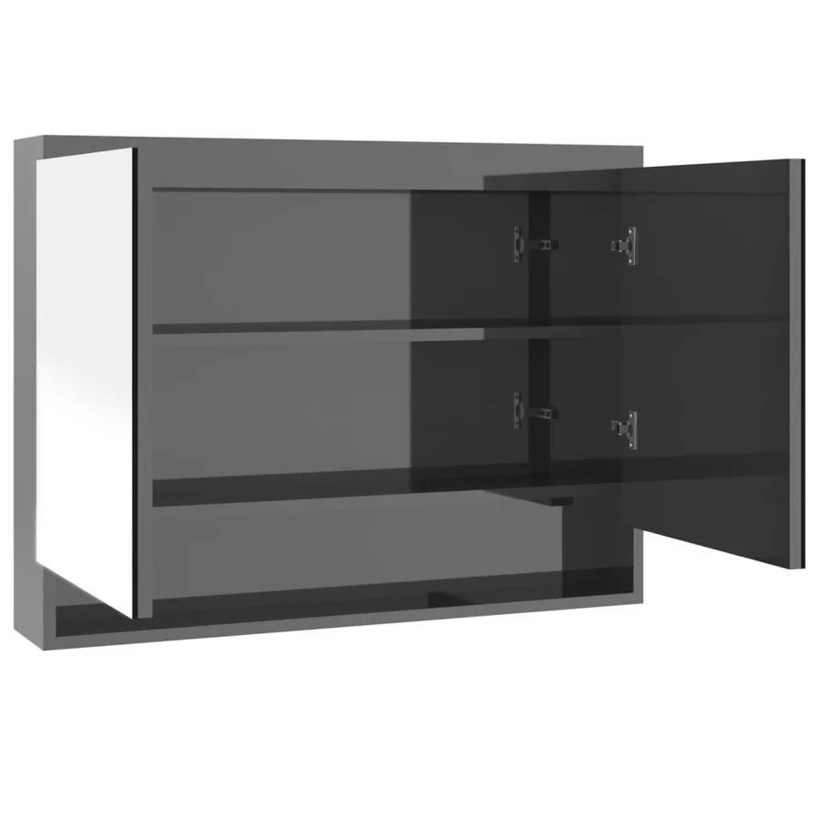 Armoire à miroir de salle de bain 80x15x60 cm MDF Gris brillant - 2