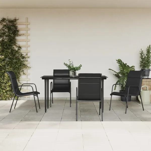 Ensemble à manger de jardin 5 pcs noir textilène et acier