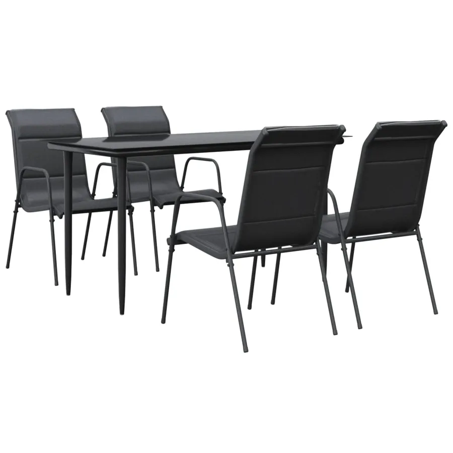 Ensemble à manger de jardin 5 pcs noir textilène et acier - 2