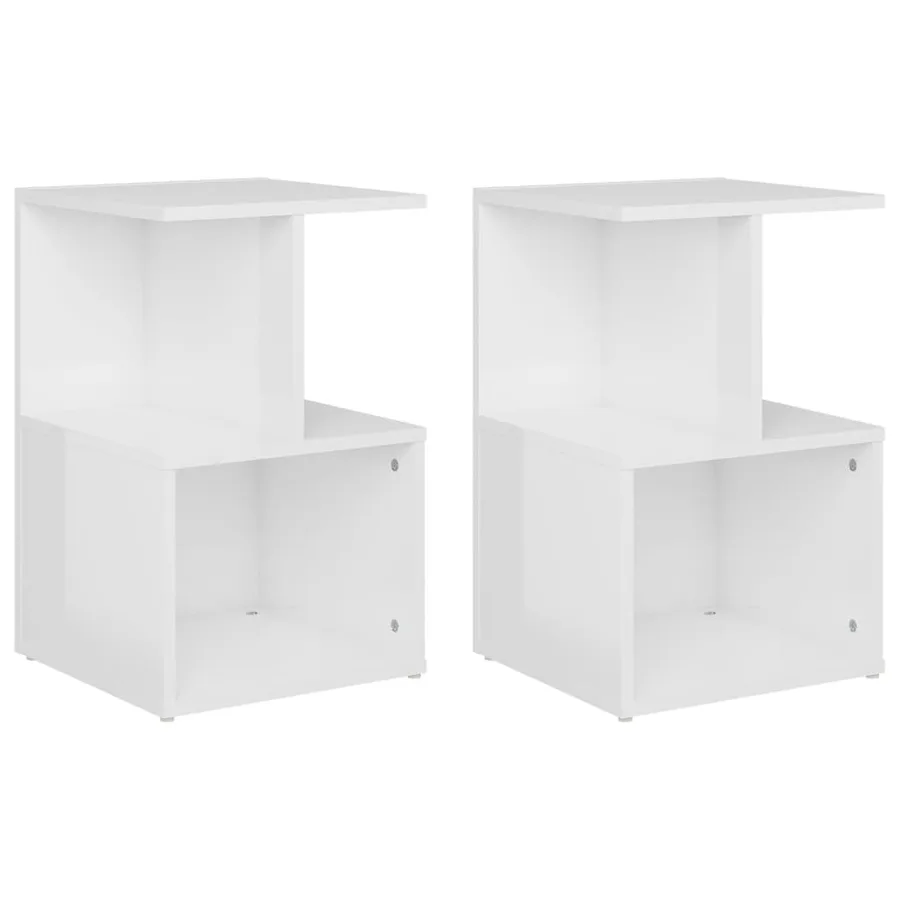 Tables de chevet 2pcs Blanc brillant 35x35x55cm bois ingénierie - 2