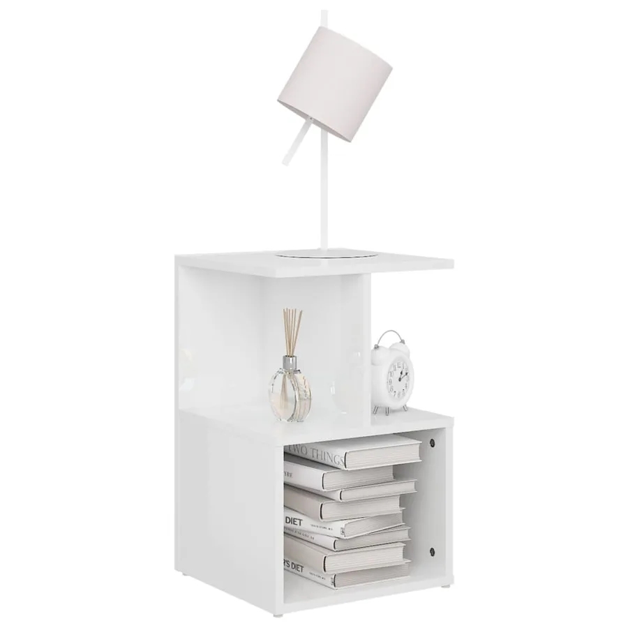 Tables de chevet 2pcs Blanc brillant 35x35x55cm bois ingénierie - 5