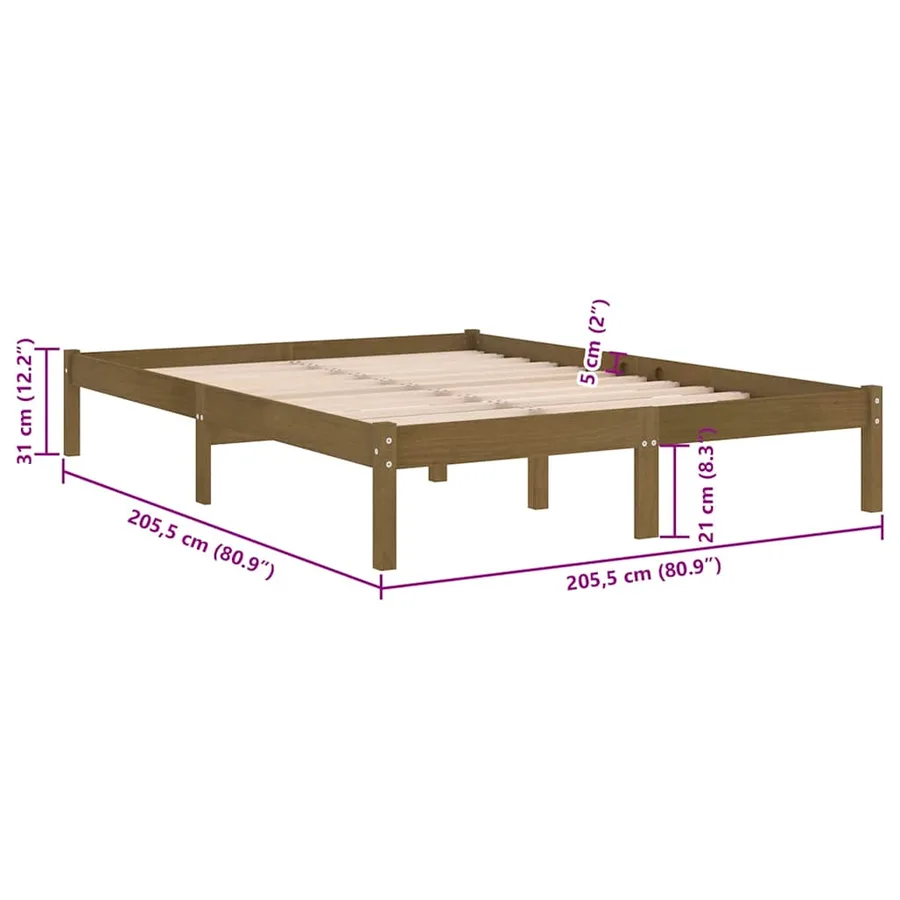 Cadre de lit sans matelas marron miel bois massif 200x200 cm - 8