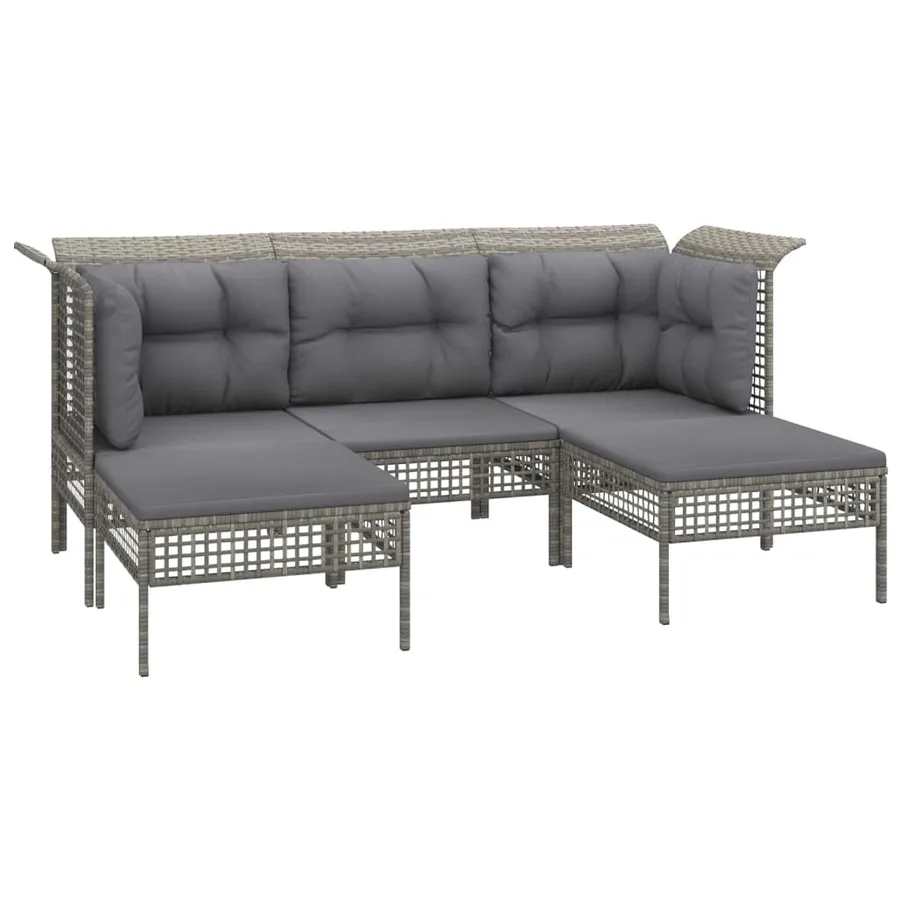 Salon de jardin 5 pcs avec coussins Gris Résine tressée - 2
