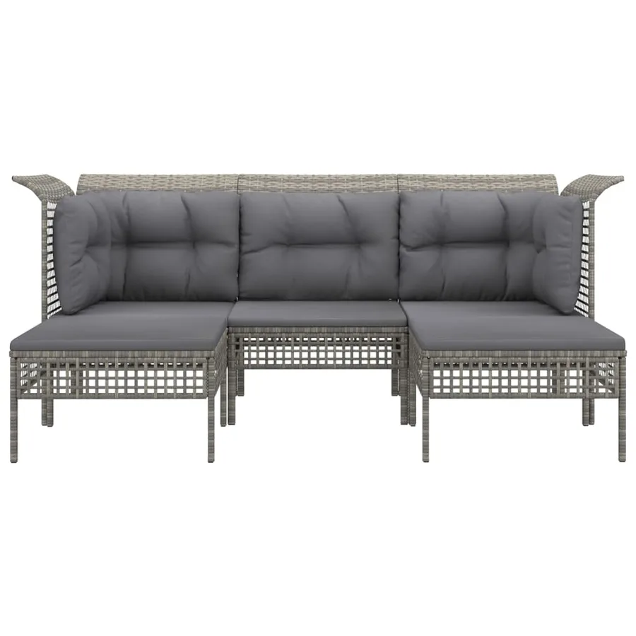 Salon de jardin 5 pcs avec coussins Gris Résine tressée - 3
