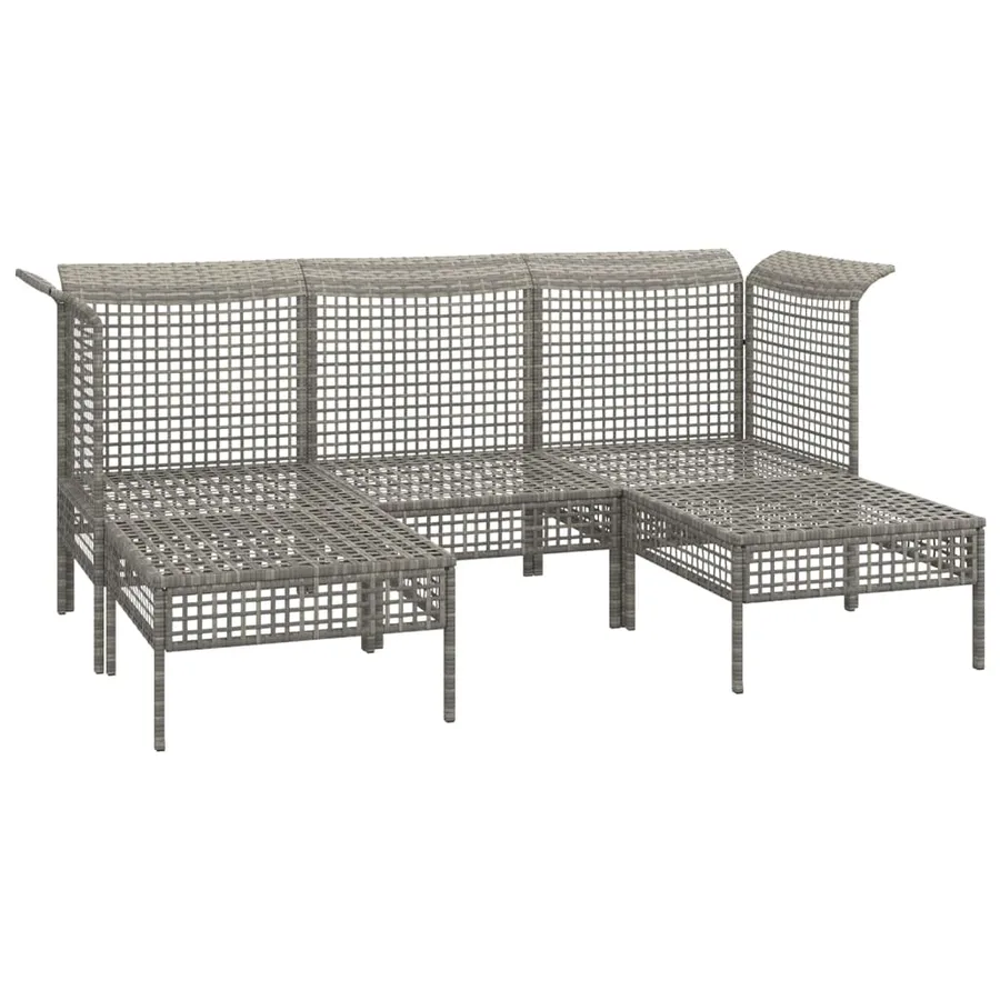 Salon de jardin 5 pcs avec coussins Gris Résine tressée - 4