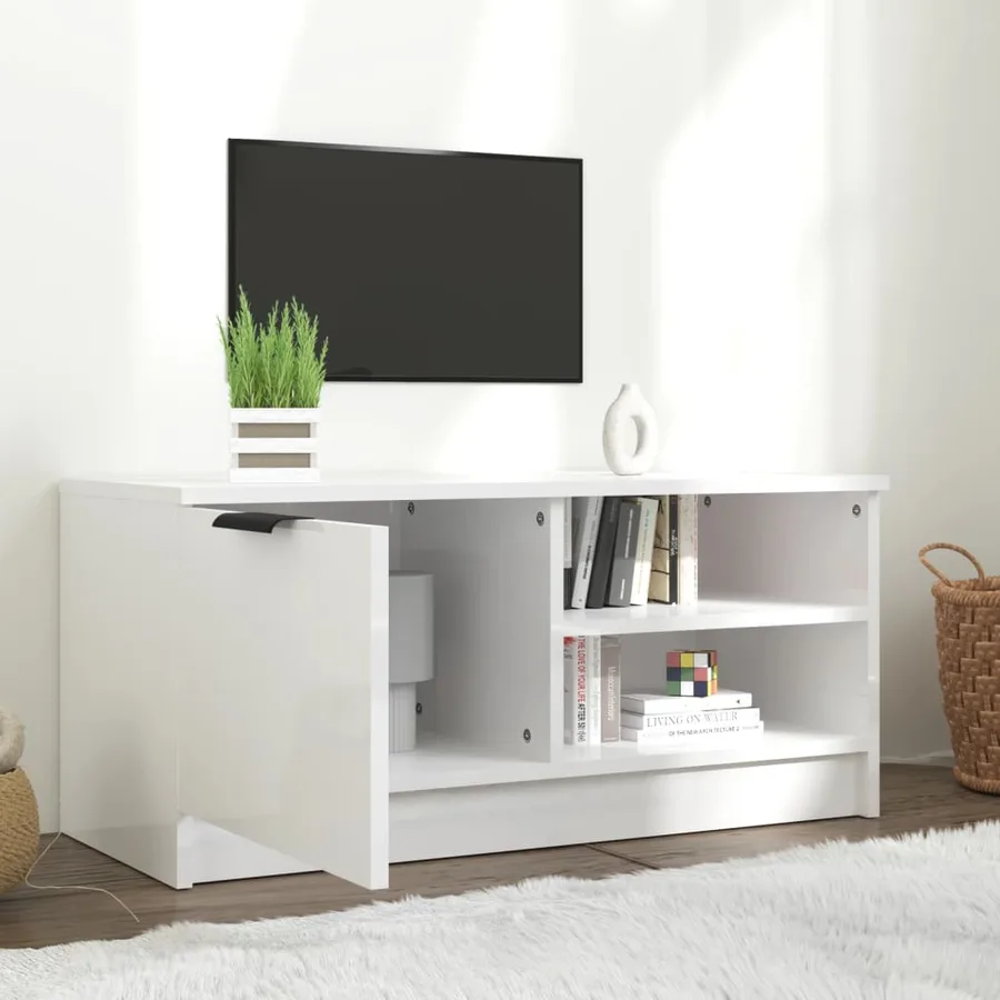 Meuble TV Blanc brillant 80x35x36,5 cm Bois d'ingénierie - 3