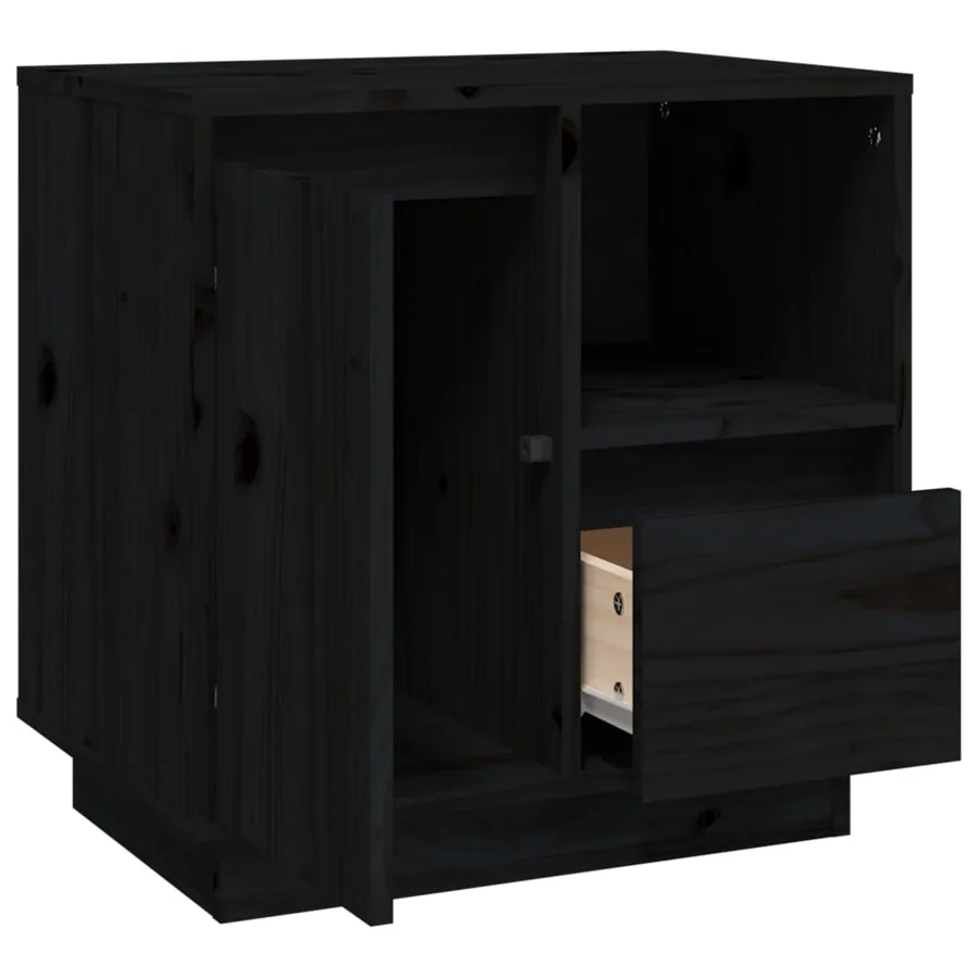 Table de chevet Noir 50x34x50 cm Bois de pin massif - 8
