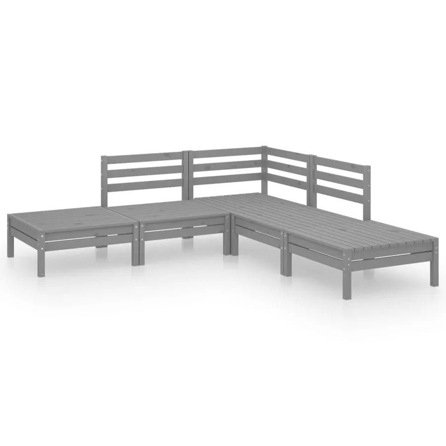Salon de jardin 5 pcs Bois de pin massif Gris - 2