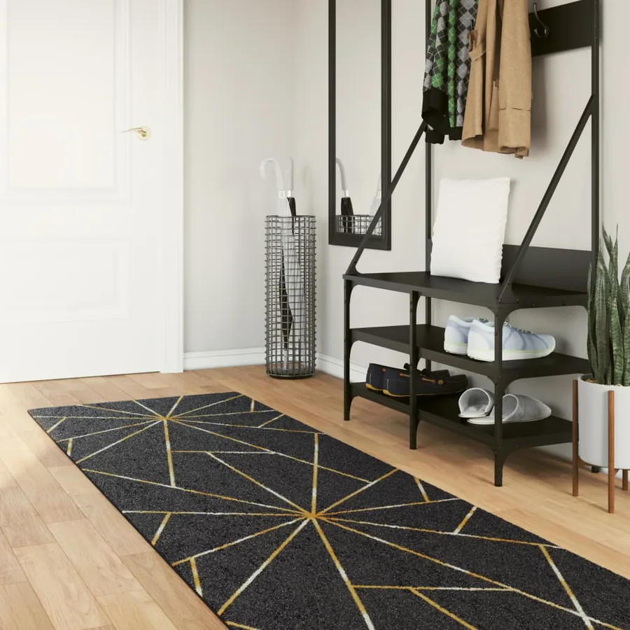 Tapis lavable noir et doré 80x300 cm