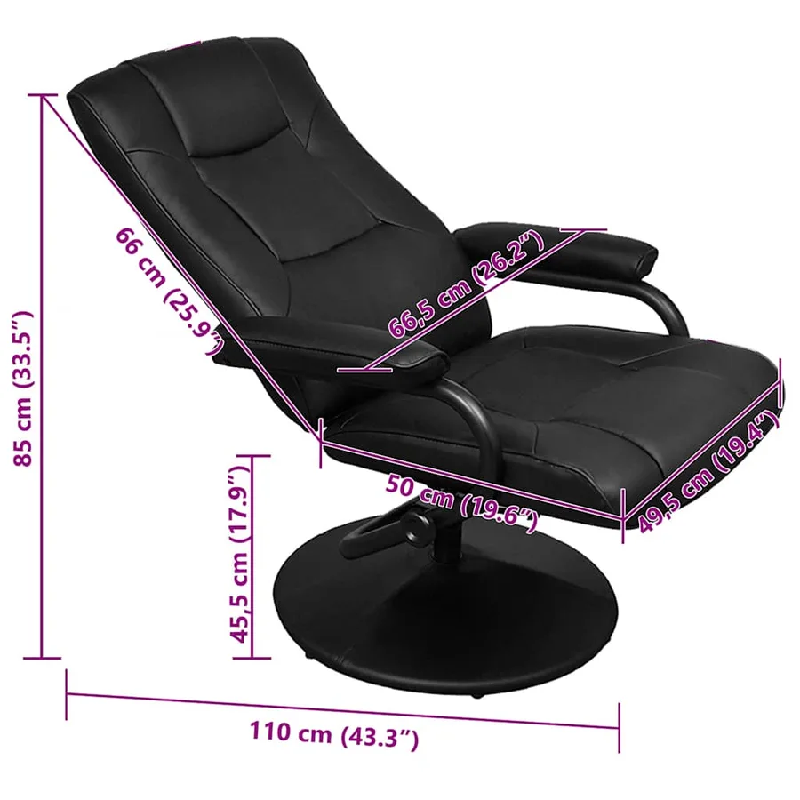 Fauteuil TV avec repose-pied Noir Similicuir - 7