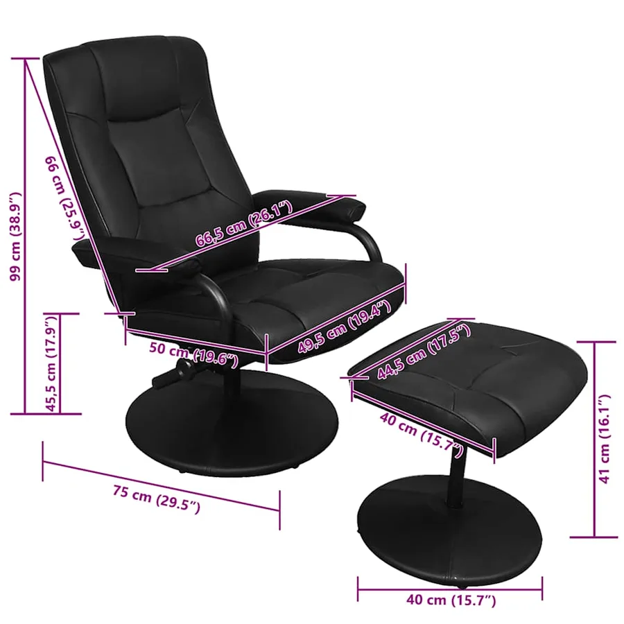 Fauteuil TV avec repose-pied Noir Similicuir - 8