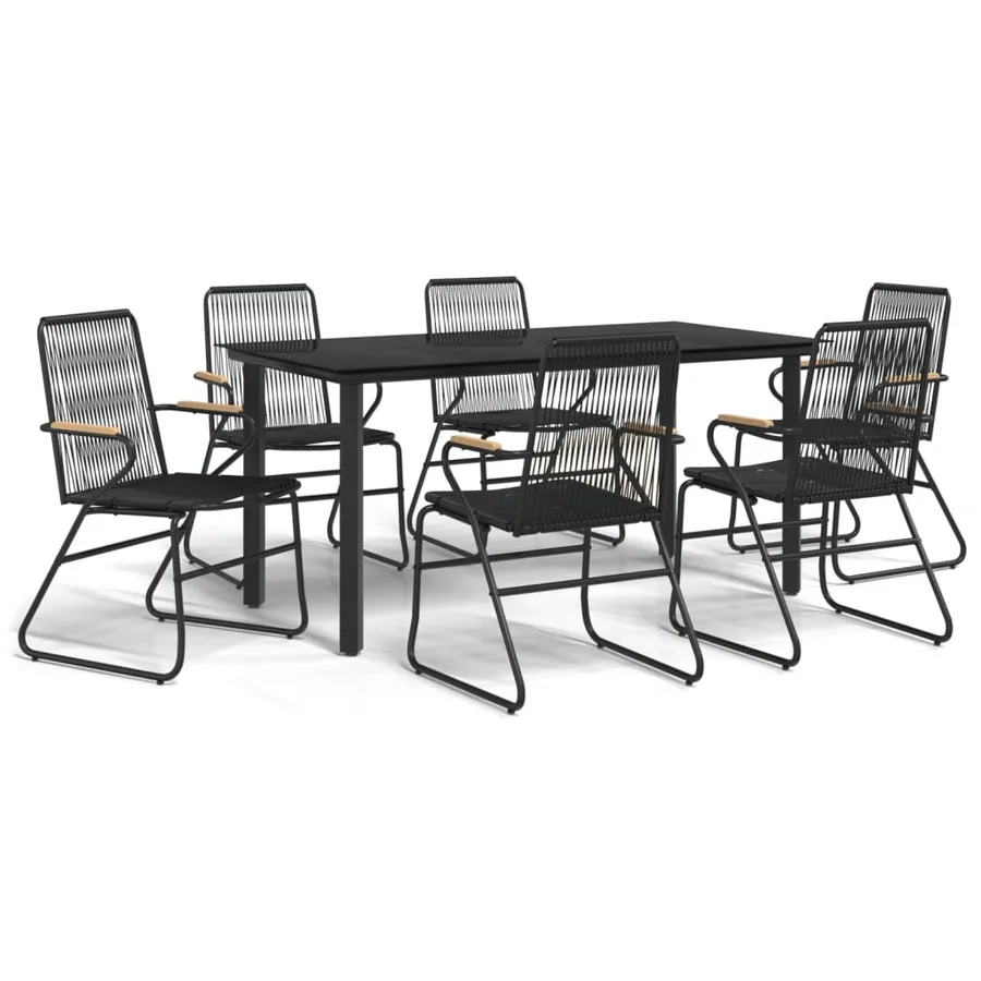 Ensemble à manger de jardin 7 pcs Noir Rotin PVC - 2