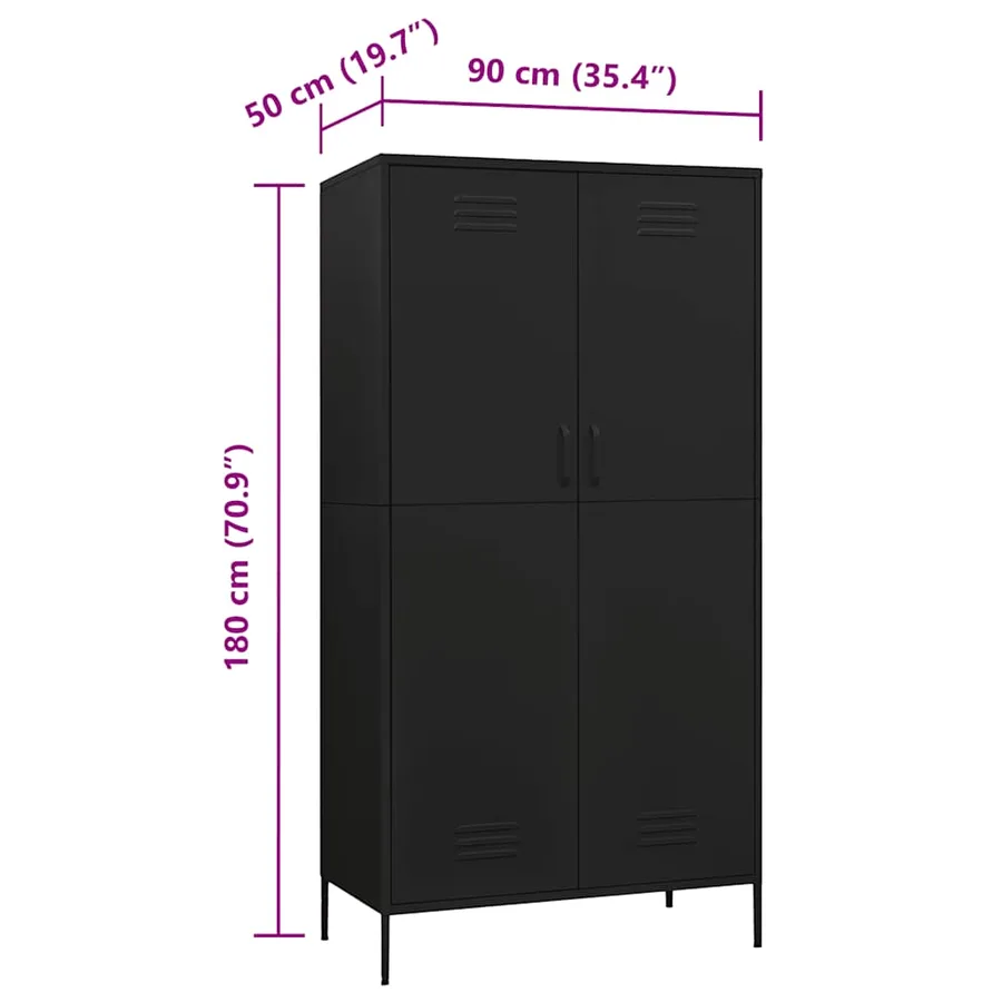 Garde-robe Noir 90x50x180 cm Acier - 10