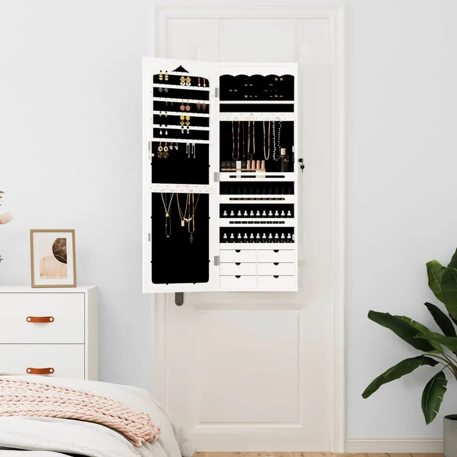 Armoire à bijoux avec miroir murale blanc 37,5x10x106 cm - 3