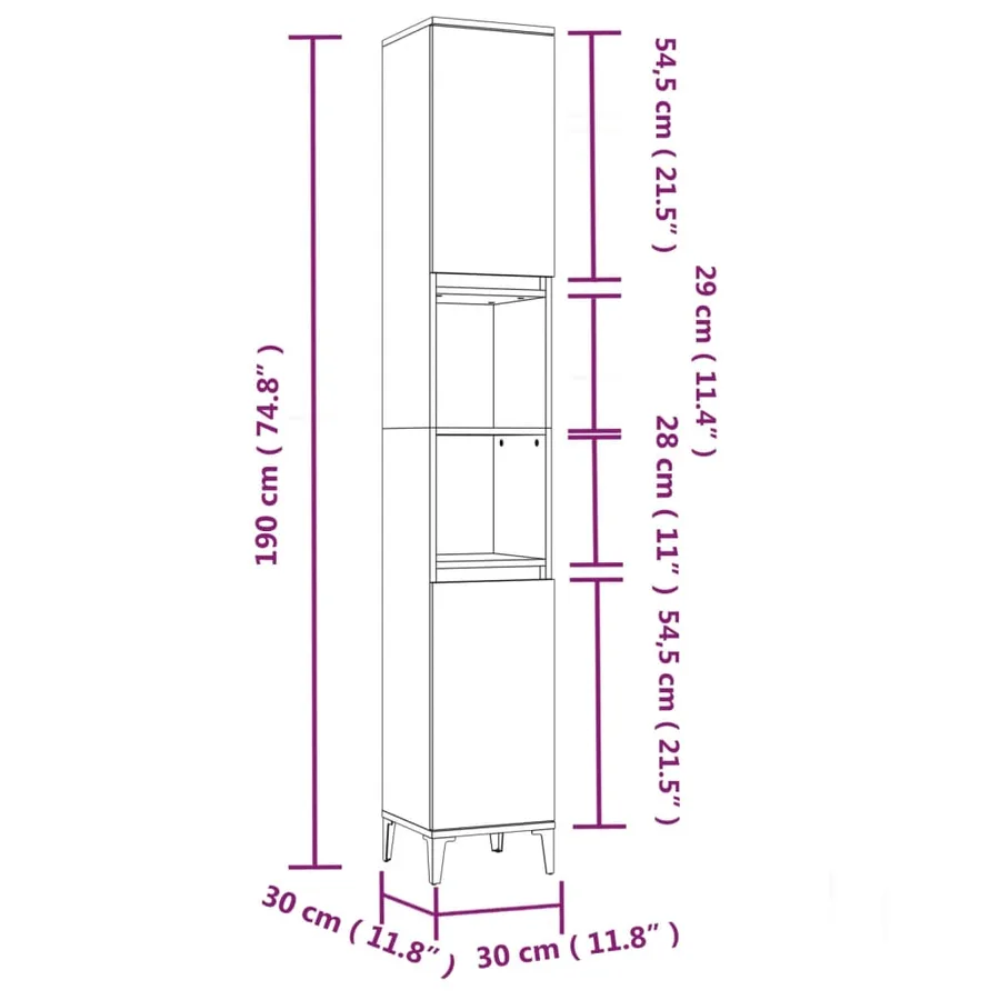 Armoire de bain chêne fumé 30x30x190 cm bois d'ingénierie - 11