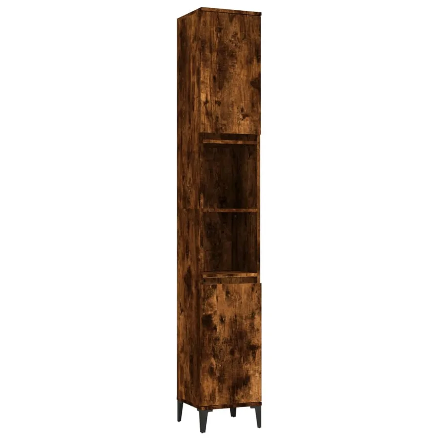 Armoire de bain chêne fumé 30x30x190 cm bois d'ingénierie - 2