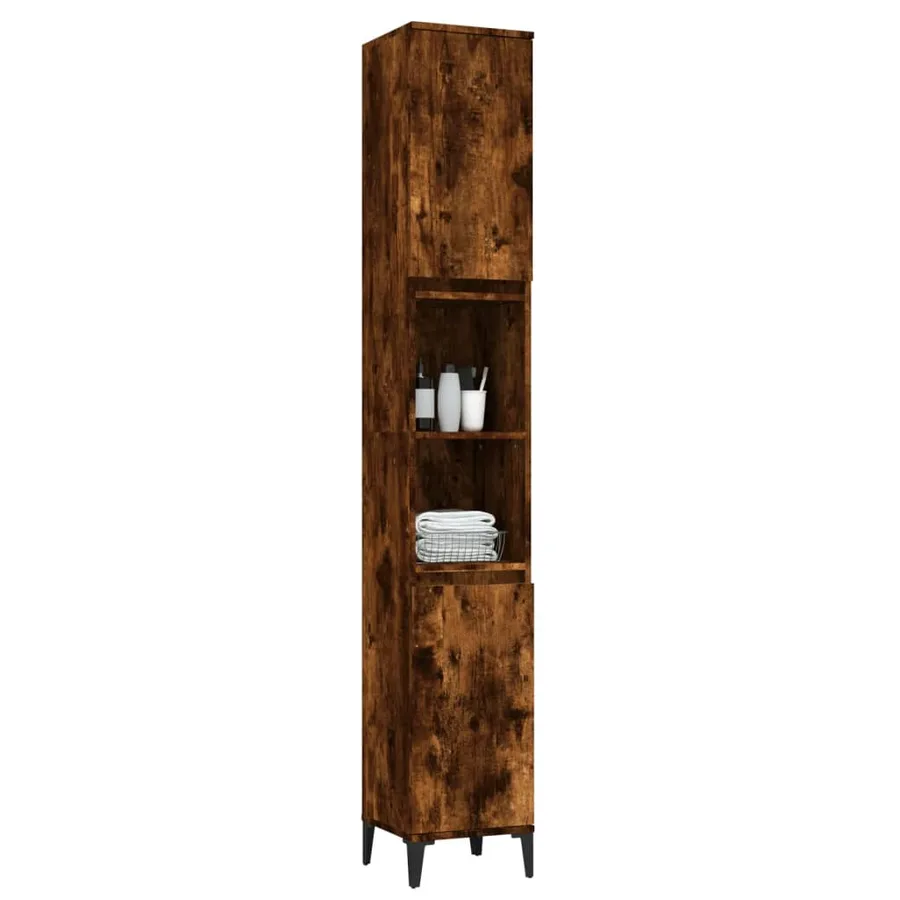 Armoire de bain chêne fumé 30x30x190 cm bois d'ingénierie - 5