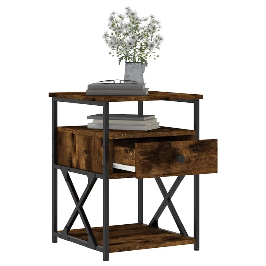 Table de chevet chêne fumé 40x42x55 cm bois d'ingénierie - 4