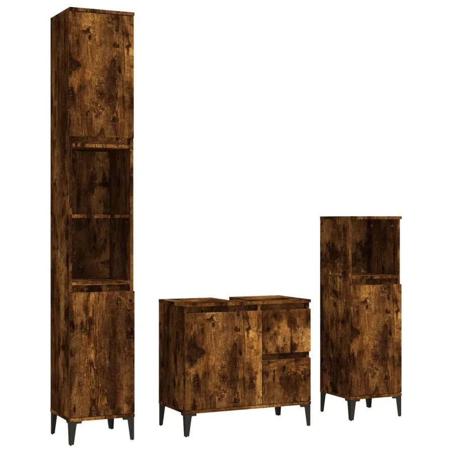 Ensemble d'armoires de salle de bain 3 pcs chêne fumé - 2