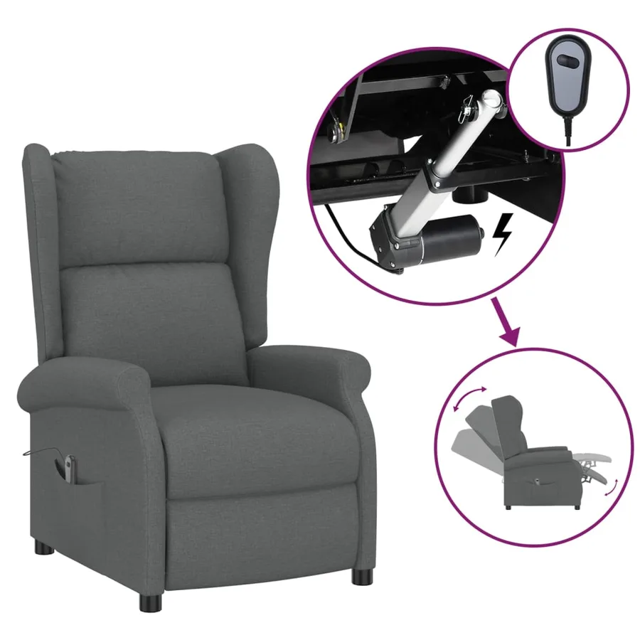 Fauteuil inclinable électrique à oreilles gris foncé tissu - 2