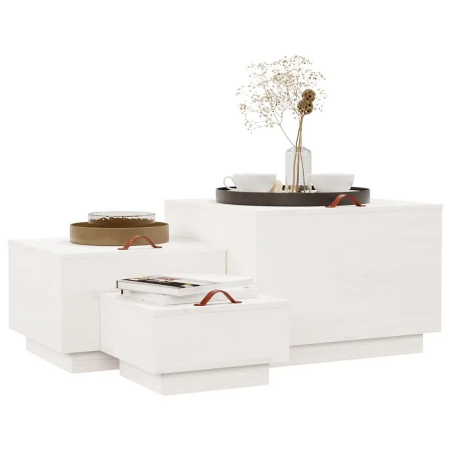 Boîtes de rangement et couvercles 3pcs Blanc Bois massif de pin - 4