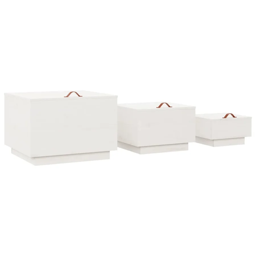 Boîtes de rangement et couvercles 3pcs Blanc Bois massif de pin - 5