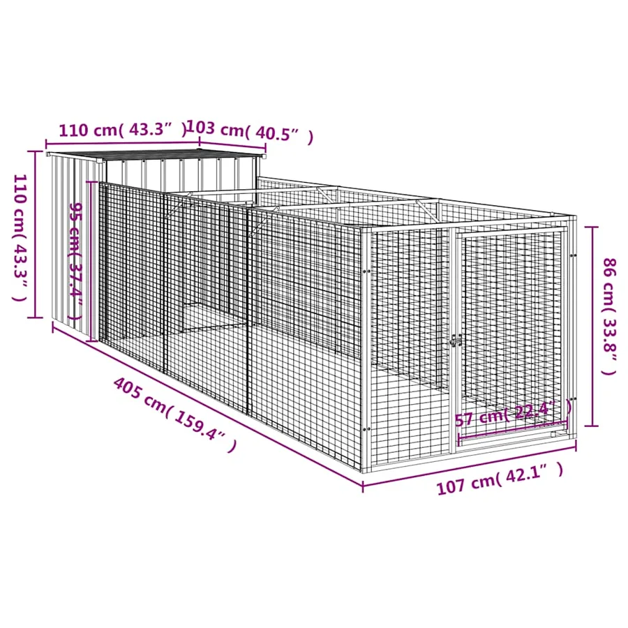 Niche pour chien avec cour anthracite 110x405x110 cm - 8