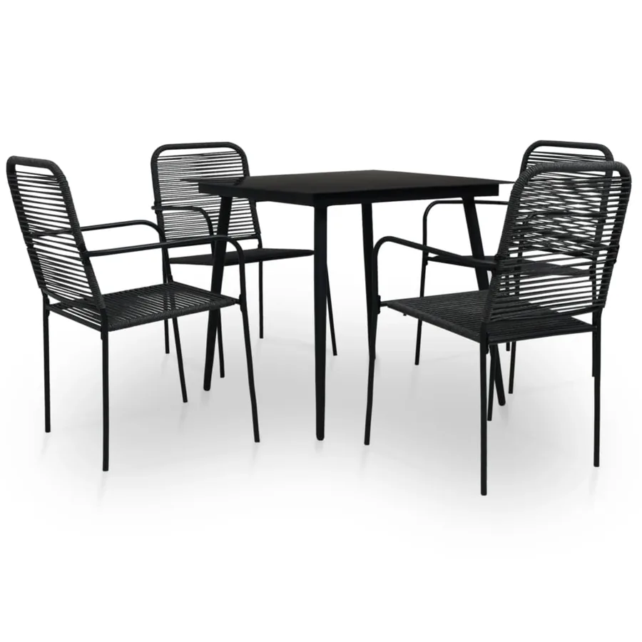 Ensemble à manger de jardin 5 pcs Corde en coton et acier Noir