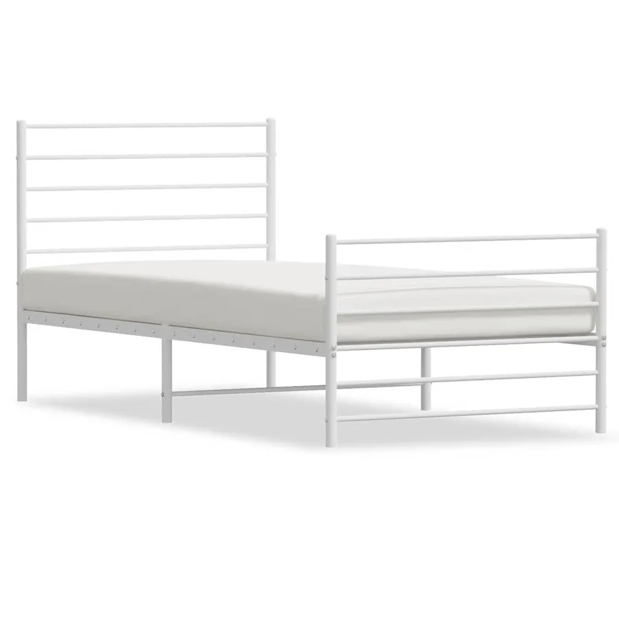 Cadre de lit métal sans matelas avec pied de lit blanc 90x190cm - 2