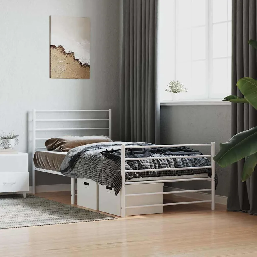 Cadre de lit métal sans matelas avec pied de lit blanc 90x190cm - 4